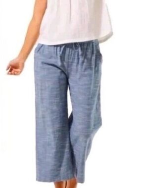 Pact Blue Chambray Wide-Leg Paperbag Capris Organic Small